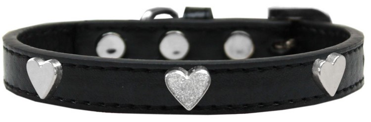 Silver Heart Widget Dog Collar Black Size 14